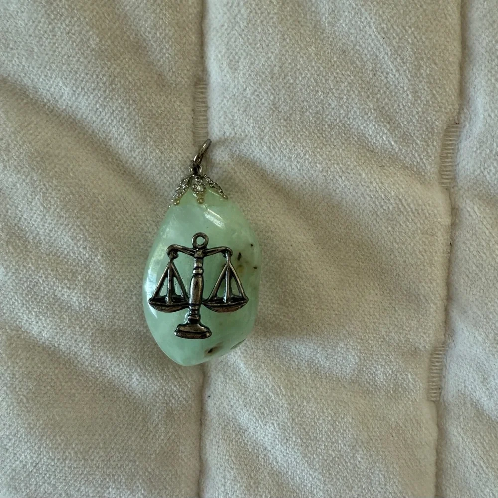 LIBRA zodiac sign Green aventurine gemstone pendant with silver scales charm